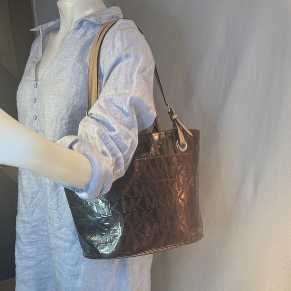 Michael Kors Shiny Black and Tan Tote - Picture 3 of 12